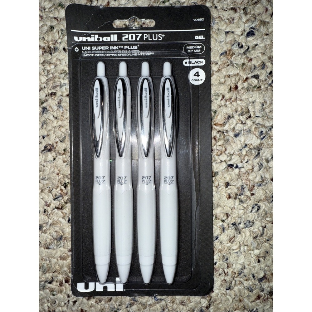 Uniball 207 Plus+ Retractable Gel Pens 0.7mm Medium - Black Ink‎ - White Barrels